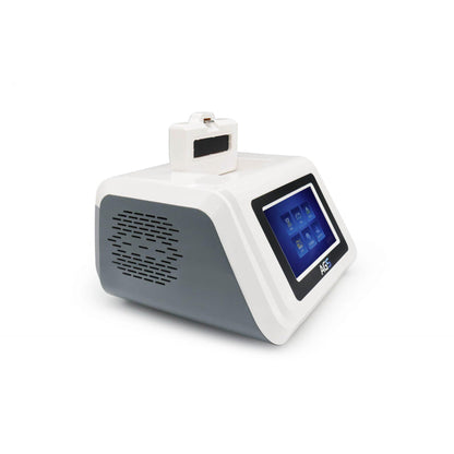 A modern portable Altruan PCR Pure Kit device with full equipment, featuring a digital touchscreen interface and attached sensor, designed for diagnostic purposes, isolated on a white background.